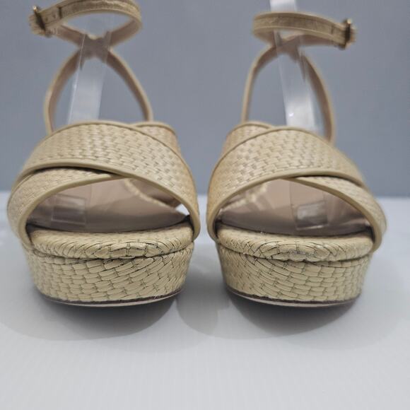 Veronica Beard Danika Sandal Women 9 Natural Raffia Woven Block Heel Ankle Strap - Picture 6 of 14